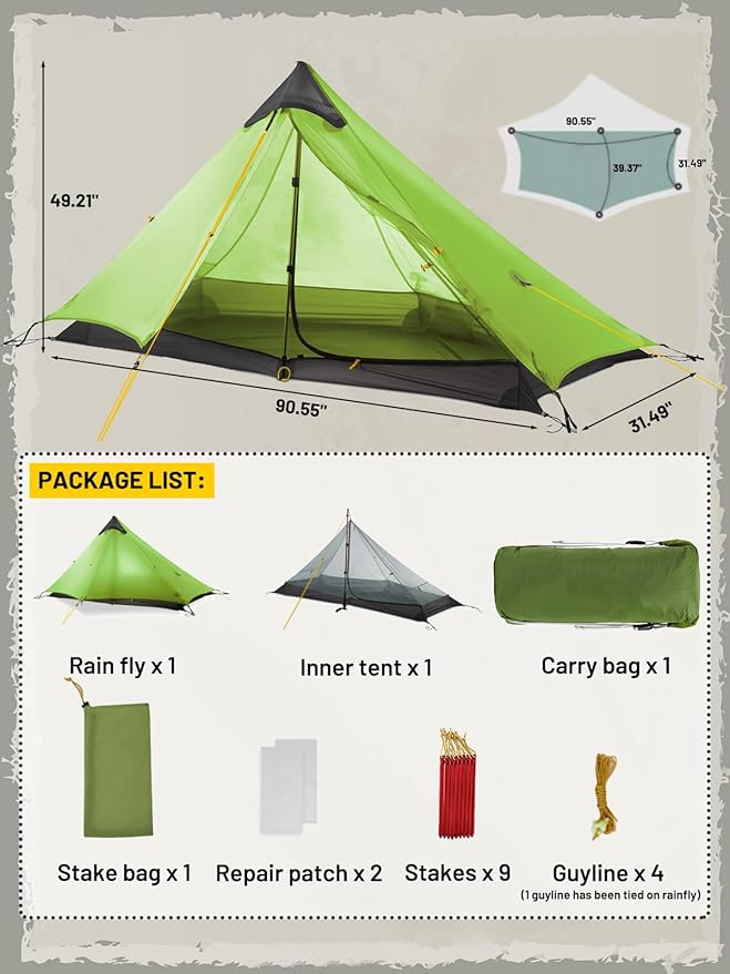 LANSHAN Ultralight Tent 3-Season Backpacking Tent for 1-Person or 2-Person Camping, Trekking, Kayaking, Climbing, Hiking