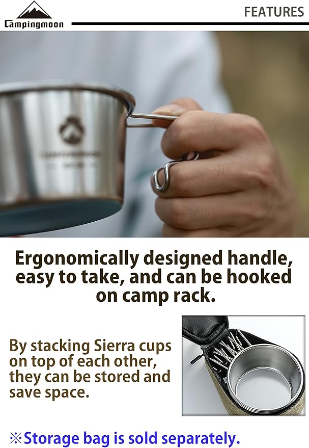 CAMPINGMOON 2pcs Set Stainless Steel Deep Type Camping Sierra Cup 450ml S-360
