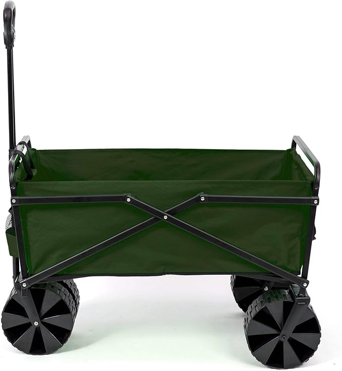 Seina 150 Pound Capacity Heavy Duty Steel Frame Collapsible Folding Outdoor Portable Utility Cart Wagon with All Terrain Plastic Wheels, Green