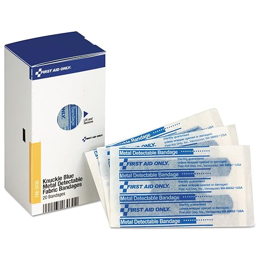 First Aid Only FAE-3030 SmartCompliance Refill Blue Metal Detectable Knuckle Bandages, First Aid Kit Refill Supplies for Business, Food Service, Restaurants, Worksite, and Home, 20 Count