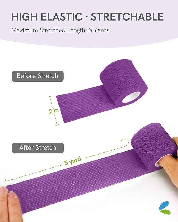 FriCARE Self Adhesive Bandage Wrap, Medical Tape in First Aid Kit, Cohesive Bandages for Wounds Sport Vet, FSA/HSA Eligible, 2 Inches X 5 Yards 6 Rolls, Purple