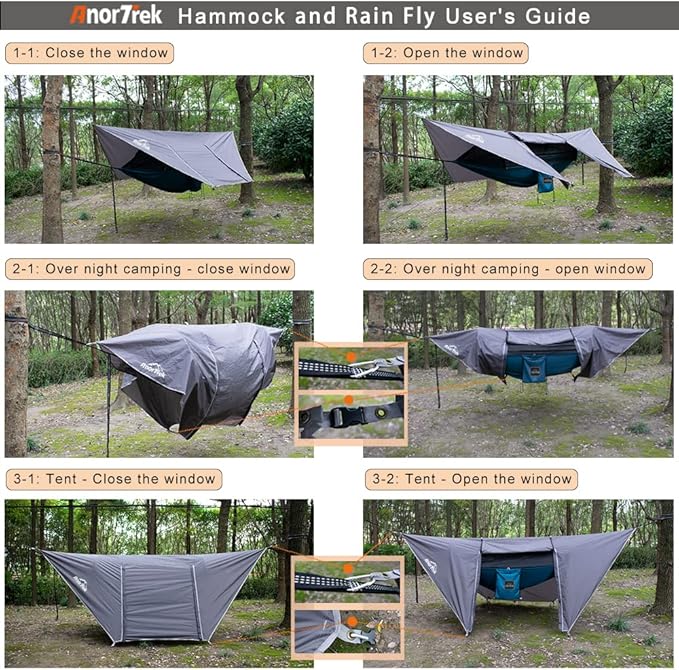 Camping Hammock with Mosquito Net and Rain Fly Tarp, Portable Double Hammock with Two Tree Straps, 230T Nylon Hammock and Waterproof Rain Fly Set for Hiking, Backpacking, Overnight (Blue)