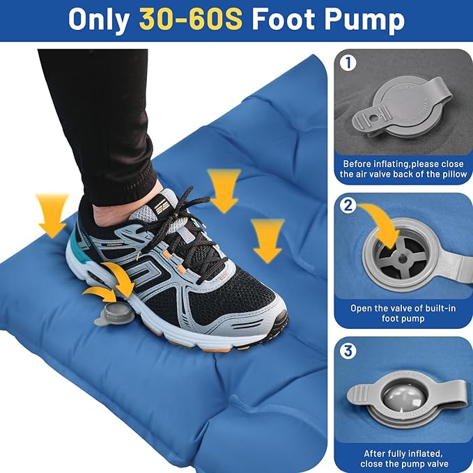 Camping Sleeping Pad, Extra Thick 6 Inch Inflatable Camping Mat with Pillow Built-in Foot Pump Ultralight Portable Sleeping Pads Compact for Hiking Backpacking Travel Tent Car Camp Gear