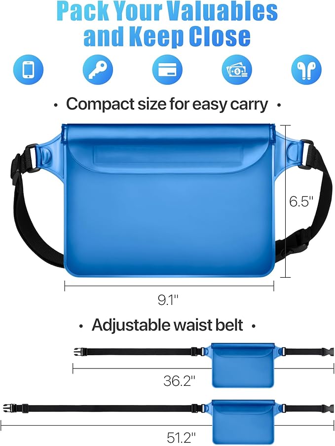 F-color Waterproof Fanny Pack - Waterproof Phone Pouch with Waist Strap - Cruise Essentials 2025 Must Haves Waterproof Pouch Dry Bag Keep Phone Valuables Safe for Beach Kayaking Boating Fishing