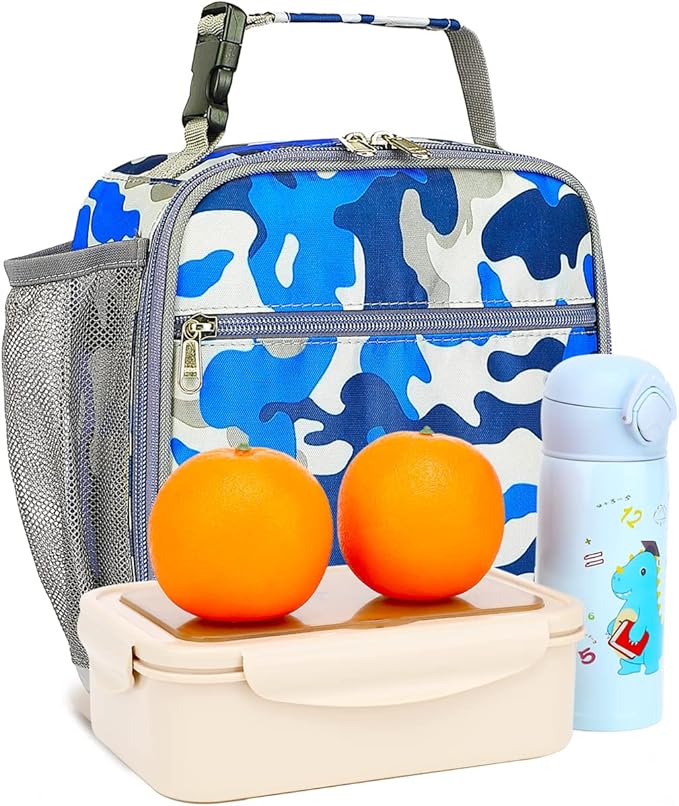 FlowFly Kids Lunch box Insulated Soft Bag Mini Cooler Back to School Thermal Meal Tote Kit for Girls, Boys, Camo
