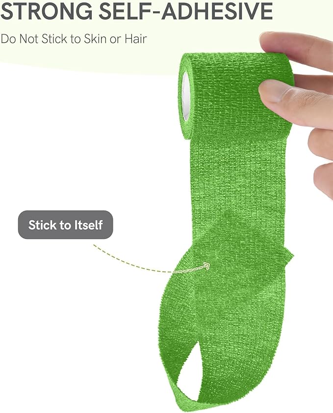 FriCARE Self Adhesive Bandage Wrap, Medical Tape in First Aid Kit, Cohesive Bandages for Wounds Sport Vet, FSA/HSA Eligible, 2 Inches X 5 Yards 6 Rolls, Emerald Green
