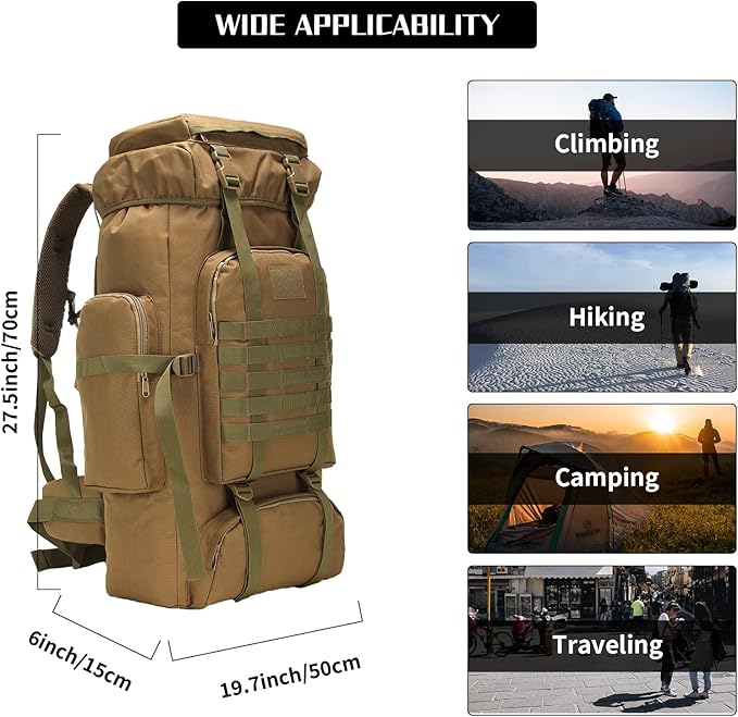 Hiking Backpack for Men 70L/100L Camping Backpack Military Rucksack Molle 3 Days Assault Pack for Climbing