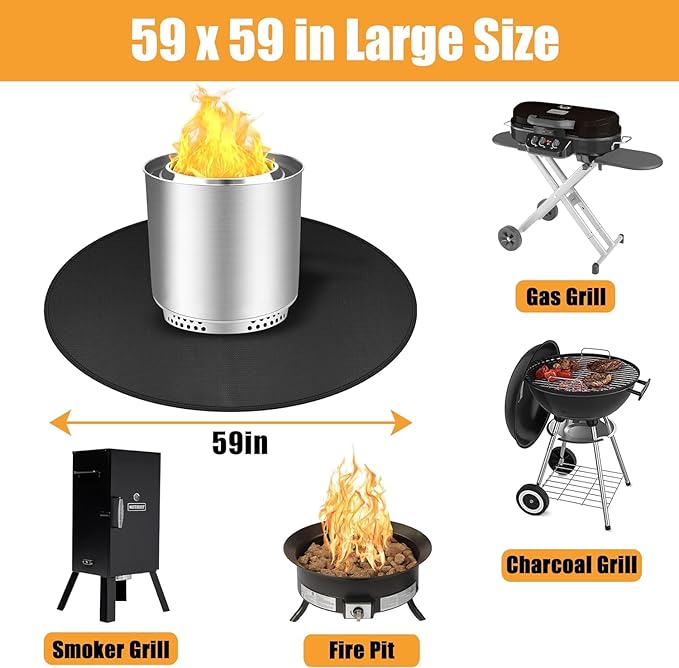 Fire Pit Mats for Under Fire Pit Compatible with Solo Stove Accessories Compatible with Solo Stove, 3-Layer Fireproof Under Grill Mats for Outdoor Grill to Protect The Deck, Patio, 58.5in