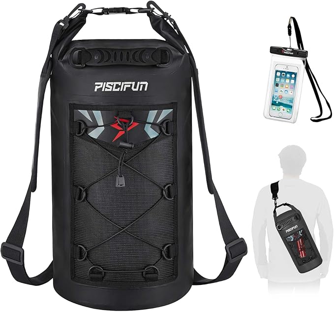 Piscifun Dry Bag, Waterproof Floating Backpack 5L/10L/20L/30L/40L with Waterproof Phone Case for Boating, Kayaking, Fishing