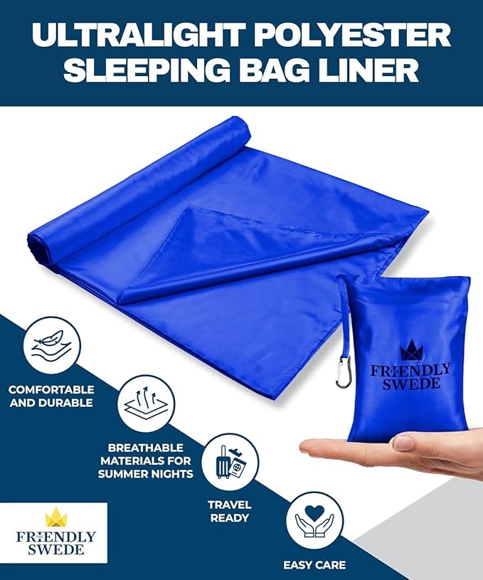 The Friendly Swede Sleeping Bag Liner — Ultralight Polyester or Cold Weather Microfiber Adult Sleep Sack; Thin Travel Sheets for Hotel; Camping Sheets; Travel Sleeping Bag with Pocket-Size Stuff Sack