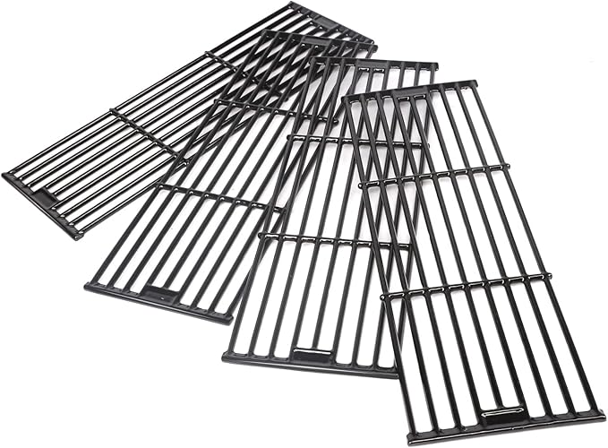 Hisencn Porcelain Cast Iron Cooking Grates Replacement for Chargriller Duo 5050, 3001, 5650, 3008, 3030, 3725, 4000, 2121, King Griller 3008 5252, Gas Grill Models Set of 4 Grill Grids