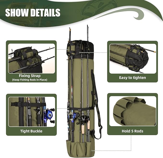 Wowelife Fishing Rod Carrier - Pole Bag Reel Organizer Case Storage for Gear, Travel - Gifts for Men, Family