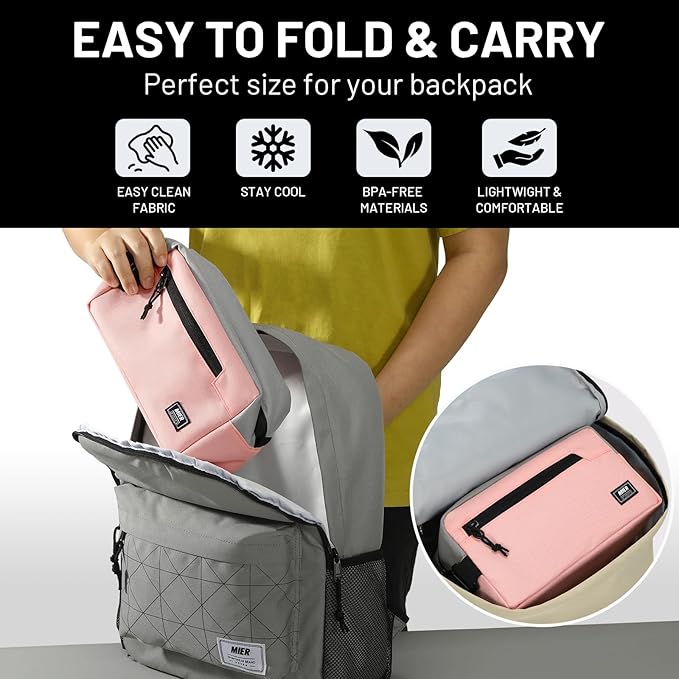 MIER Freezable Snack Bags Small Frozen Mini Cooler Lunch Bag Freezer Insulated Pouch for Kids Adults Work School Travel On-the-go, Pink/Grey