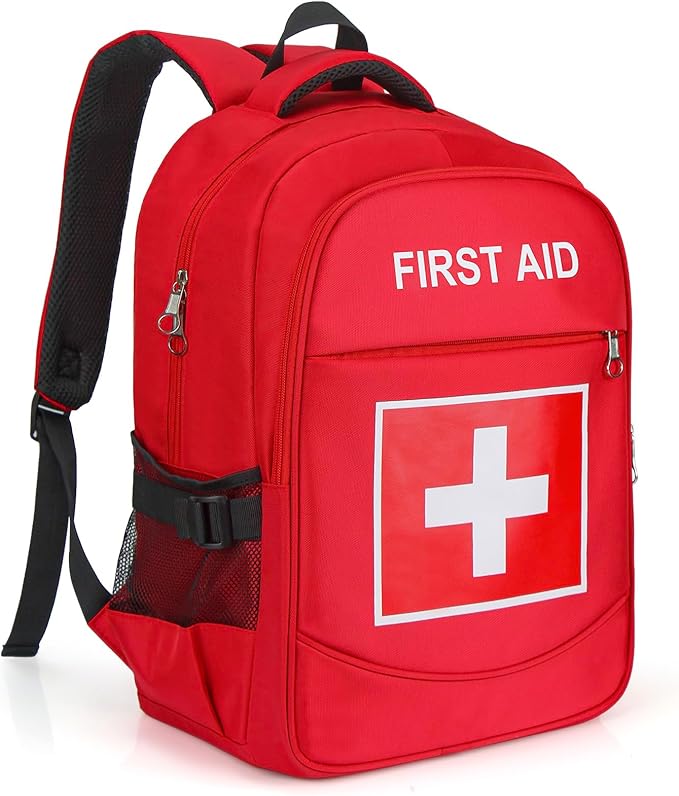First Aid Backpack with Multi-Pocket, Emergency Medical Backpack, Large Capacity & Water-proof, Empty First Aid Bag for Home Office EMT Paramedics, Red