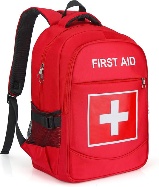 First Aid Backpack with Multi-Pocket, Emergency Medical Backpack, Large Capacity & Water-proof, Empty First Aid Bag for Home Office EMT Paramedics, Red