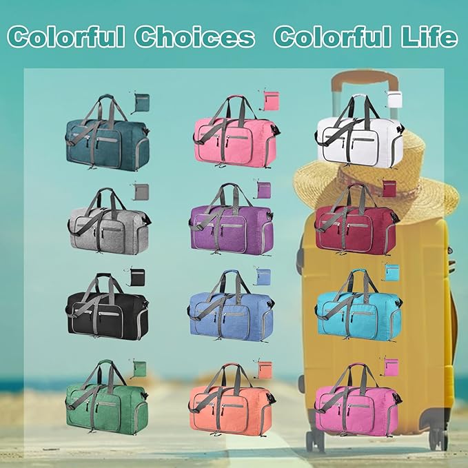 Dimayar Travel Duffle Bag for Men Women - Foldable Duffel Bag with Shoes Compartment - Overnight Bags Waterproof & Tear Resistant(65L,Light Blue)