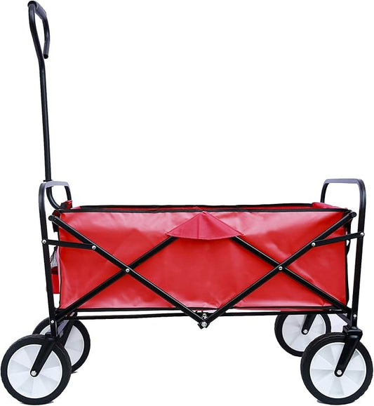 Collapsible Folding Wagon Garden Shopping Beach Cart,Heavy Duty Utility Buggy with Big Wheels,Adjustable Handle and Cup Holder,for Sand,Camping,Outdoor,40.55",Red