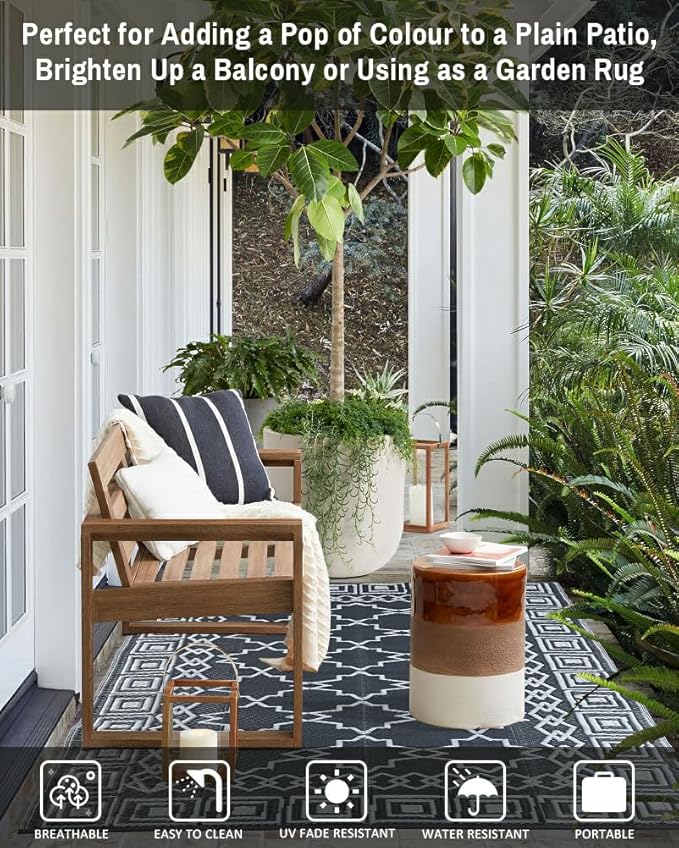 LILIOFFIC Outdoor Rugs - Reversible Mats, 5'x8' Plastic Straw Rug for Patio Clearance Waterproof, Indoor Outdoor Area Rug Carpet for Outside, RV, Deck, Picnic, Beach, Trailer, Camping(Grey)