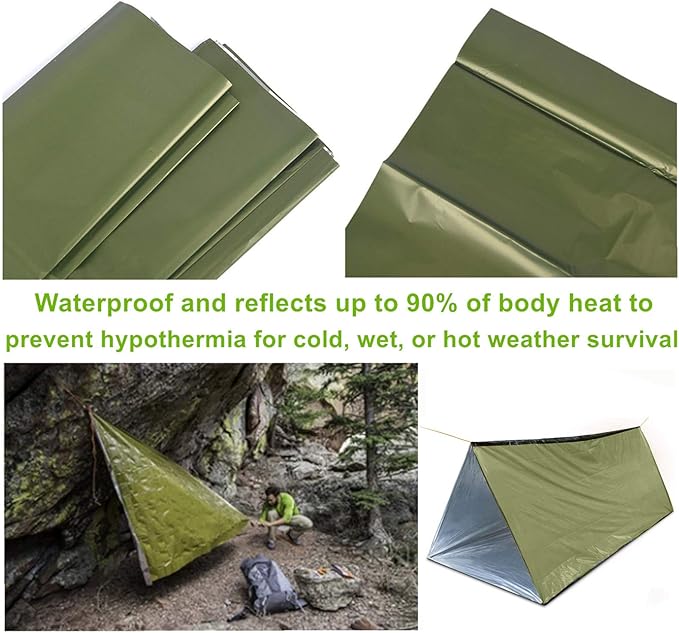 Emergency 2 Person Ultralight Survival Shelter, Tube Tent with Space Blanket for Camping, Hiking