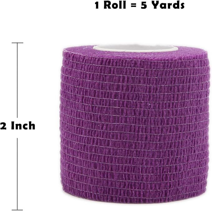 First Aid Tape Self Adhesive Bandage First Aid Bandages Cohesive Wrap Colorful Bandages(2 inches x 5 Yards,6 Packs,Purple)