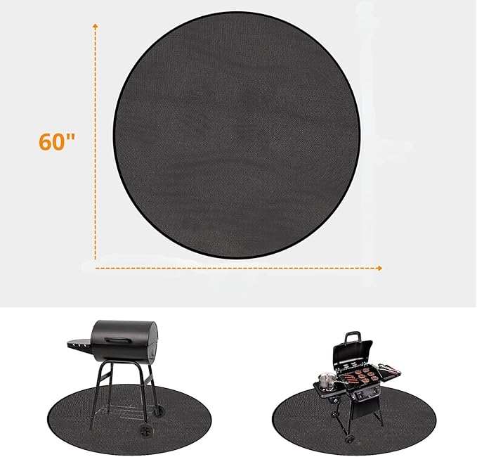 Round Under Grill mat (60") for Outdoor Grill, BBQ, Smokers, kamados, Solo Stove, fireplaces/fire Pit mat. Deck, Grass, Floor and Patio Protector, Heat Resistant, Fireproof, Oil Proof, Waterproof.