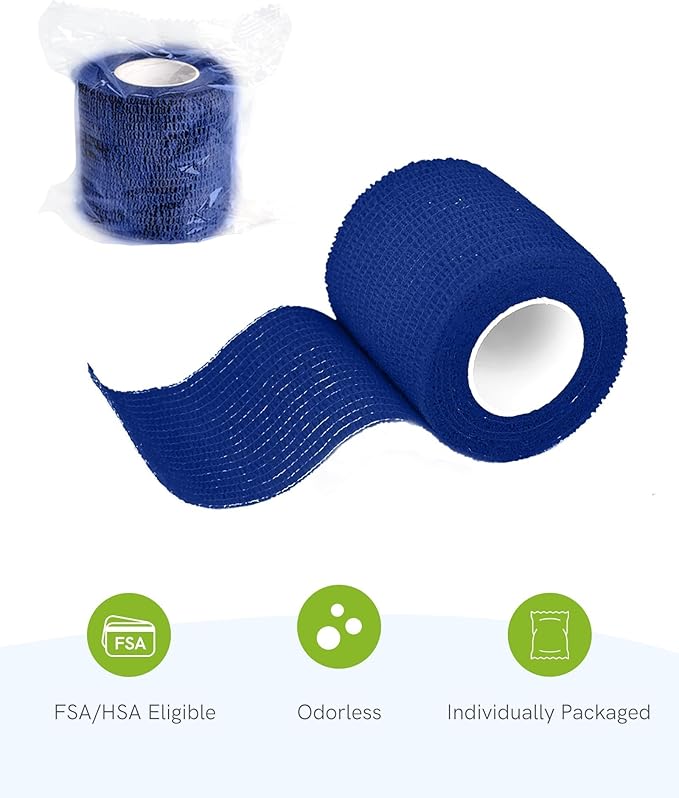 FriCARE Self Adhesive Bandage Wrap, Medical Tape in First Aid Kit, Cohesive Bandages for Wounds Sport Vet, FSA/HSA Eligible, 2 Inches X 5 Yards 6 Rolls, Royal Blue