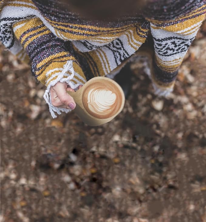 Wood Cup for Kuksa, Camping Mugs Essential Equipment for Bushcraft Gear Also Camping Essentials Wooden Cup Made by Traditional Hand Carving and Equipped with Hanging Rope and aHandle(Beige)