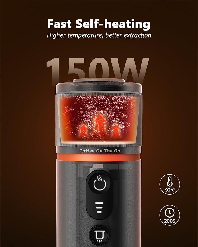 CONQUECO Portable Espresso Machine Travel: 12v Car Coffee Maker with Battery for Camping - Small Electric - 2.5 Mins Heating - Set With Ground Coffee & NS Capsule & Handbag for RV, Hiking, Office