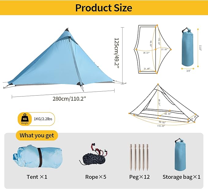 Ultralight Tent, Easy Setup, 1-2 Person Waterproof and Portable Tent for Camping Hiking Outdoor Climbing