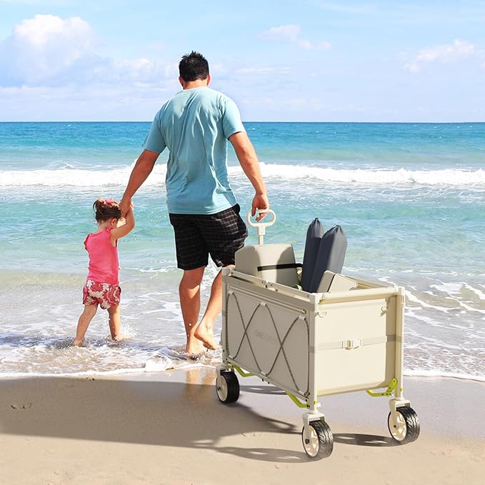 Collapsible Wagon Cart with Canopy Tent, Portable Large Capacity Foldable Wagon Cart, Heavy Duty Garden Cart with Wheels for Camping Sports Beach Backyard and Picnics