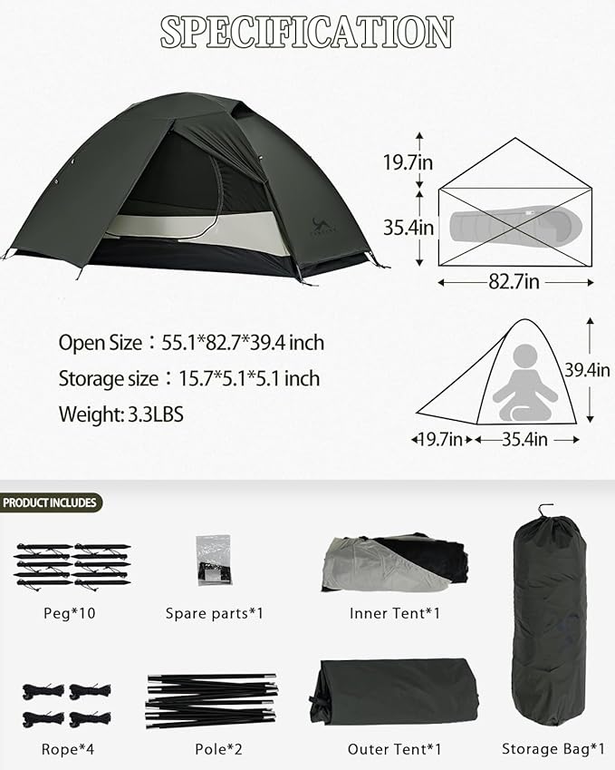 MC TOMOUNT Backpacking Tent 2 Person Tent Waterproof Lightweight Tent for Outdoor Camping Hiking
