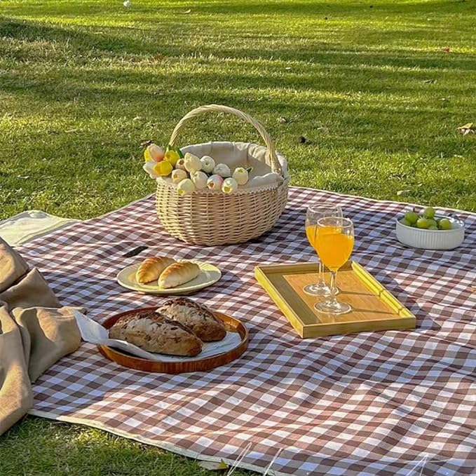 K Y KANGYUN Outdoor Picnic Blanket 80" x 80", Extra Large Beach Blanket, Foldable Lightweight Waterproof Sand Mat, Picnic Blanket for Beach Camping Hiking Park Patio (Brown, 80x80 inch)