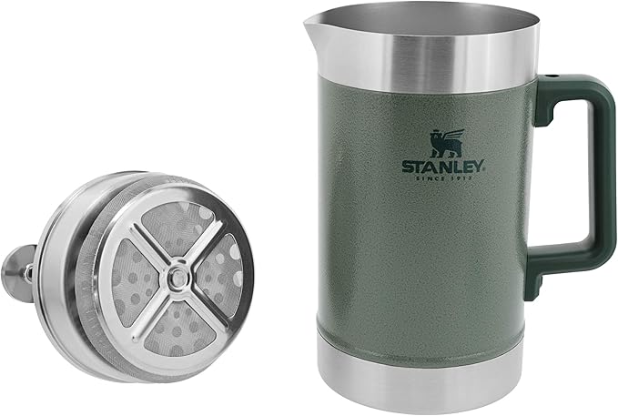 Stanley Classic Stay-Hot French Press Coffee Maker 48 oz | 5 Minute Brew, 4 Hours Hot | Mesh Filter for Coffee Grounds | Insulated Stainless Steel French Press | BPA-Free | Hammertone Green