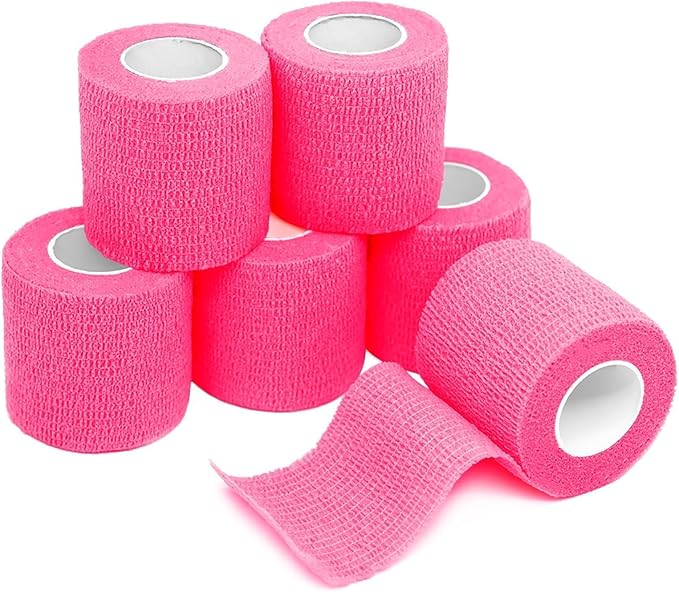 FriCARE Self Adhesive Bandage Wrap, Medical Tape in First Aid Kit, Cohesive Bandages for Wounds Sport Vet, FSA/HSA Eligible, 2 Inches X 5 Yards 6 Rolls, Pink