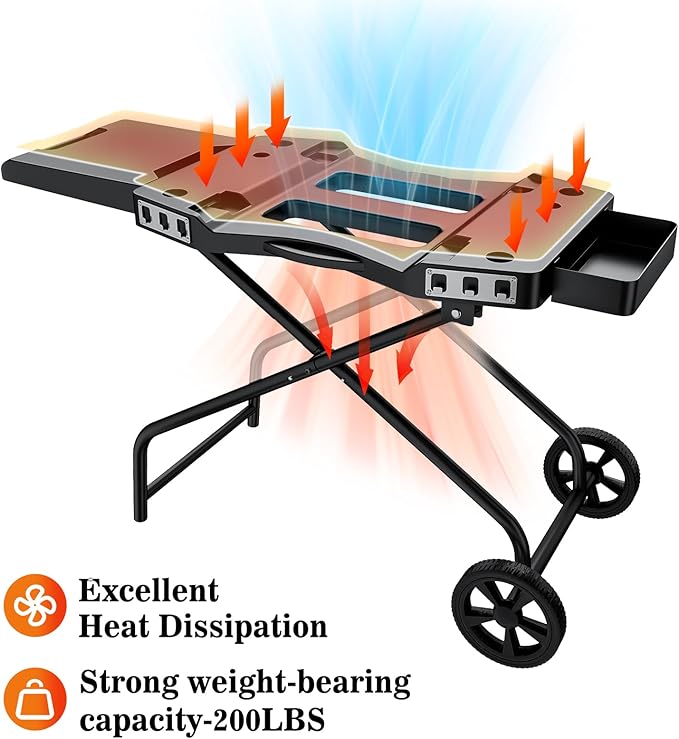 GRISUN Foldable Grill Cart for Ninja OG700–OG750 & Blackstone 22" | Portable BBQ Stand with Wheels, Side Table & Storage Basket