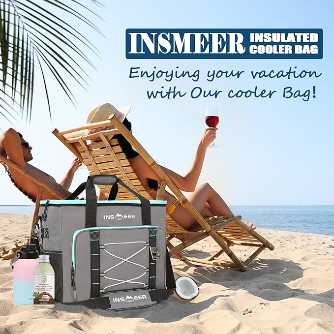 INSMEER Insulated Cooler Bag 90Cans/55L Large Cooler Bag Soft Sided Cooler with Shoulder Strap, Collapsible Coolers, Portable Leakproof Lunch Cooler for Camping/Beach/Food Delivery/Picnic