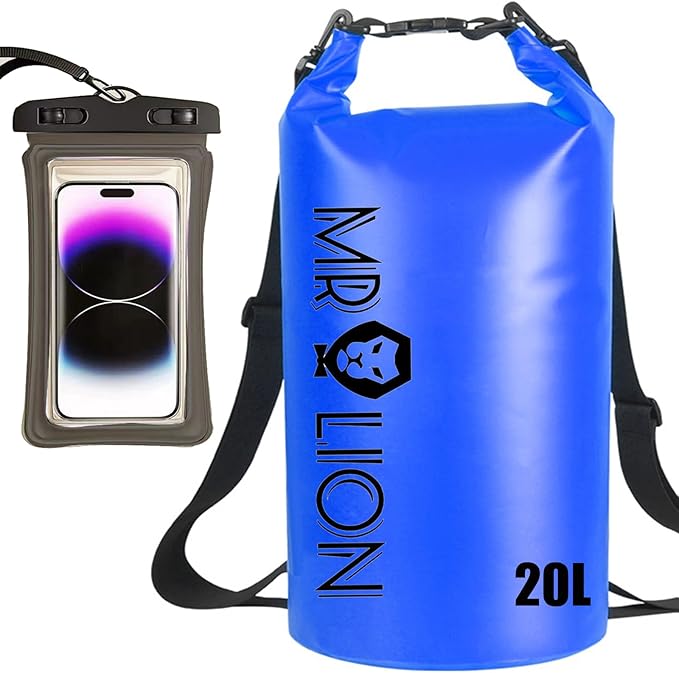 MR LION Waterproof Dry Bag - Roll Top Waterproof Backpack Sack Keeps Gear Dry for Kayaking, Beach, Rafting, Boating, Hiking, Camping and Fishing with Waterproof Phone Case (Navy 20L)