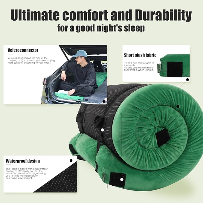 3 Inch Thick Memory Foam Sleeping Pad Camping Mattress,Portable Roll up Mattress-Car/Tent/Cot/Floor,Comfortable Sleeping Mats for Guests Kids Adult Sleepover