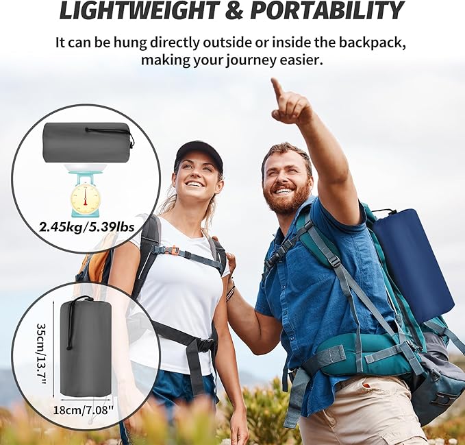 LAMA Double Sleeping Pad for Camping, 2 Persons Self Inflating Camping Mattress for Sleeping, Ultra-Thick 4" Sleeping Mat with Pillow Built-in Pump, Ultralight Camping Mat for Backpacking, Hiking, GY