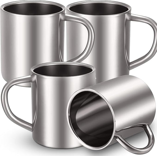 Cunhill 4 Set 13.5oz/400ml Stainless Steel Coffee Mug with Handle Metal Double Walled Cups Camping Mug Dishwasher Safe Tea Cups for Home Camping Travel Outdoors RV Keep Drinks Hot