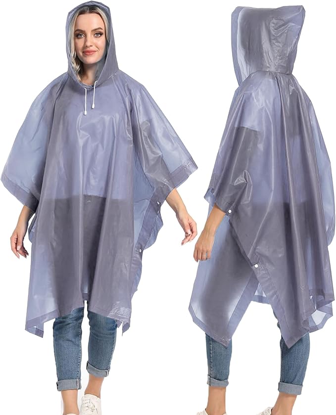 Reusable Rain Ponchos with Drawstring Hood for Adults, Waterproof Thicken Rain Coat, 2 Packs