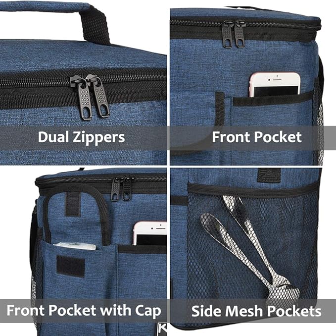 Tirrinia Large Insulated Lunch Bag for Women Men, 10L Leakproof Thermal Reusable Lunch Box for Adult, Tall Meal Prep Lunch Cooler Tote with 4 Pockets for Office Work,