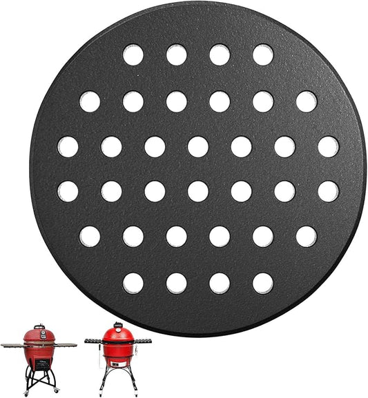 9" Round Cast Iron Bottom Fire Grate for Large Big Green Egg High Heat Charcoal Plate, Accessories for Primo Grill, Vision Grill Replacement Parts VGKSS-CC2 & Other Ceramic Kamado Cooker 18"