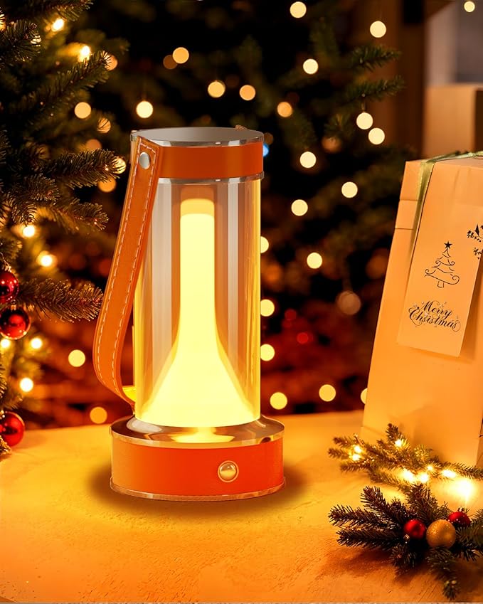 ROSHWEY Rechargeable Table Lamp, Portable Camping Lantern Dimmable Small Nightlight for Indoor Outdoor, Home Emergencey and Outages Lights, Orange Handle