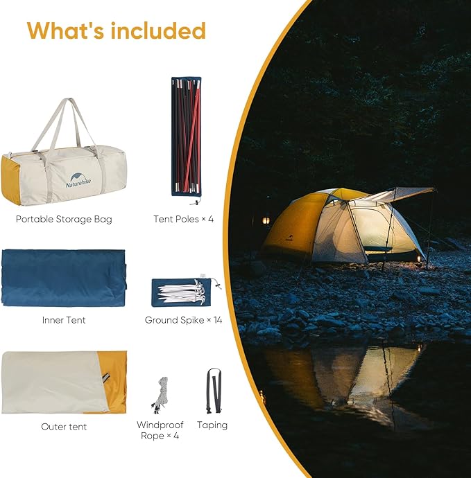 Naturehike Camping Tent, 2/3 Person Double Layer, Instant Easy Setup, Waterproof PU2000mm, 54 MPH Wind Resistance, UPF 50+, Outdoor Tent for Camping, Festivals, Backyard, Sleepovers