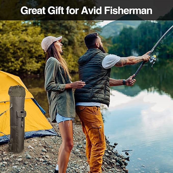 DONQL Fishing Rod Bags Outdoor Fishing Pole Holders Multifunction Camping Portable Canvas Backpack Case Fish Rod Storage Bag Fishing Rod Case Holding 5 Poles & Fishing Tackles (Khaki)