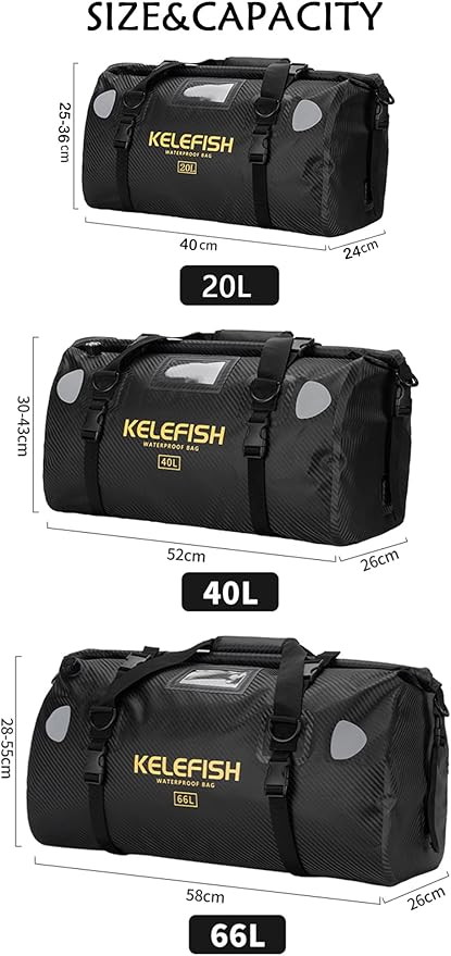Waterproof Duffel Bag 20L 40L 66L Motorcycle Travel Dry Bag with Quick-fixed Straps for Motorcycling, Kayaking, Rafting, Boating, Camping