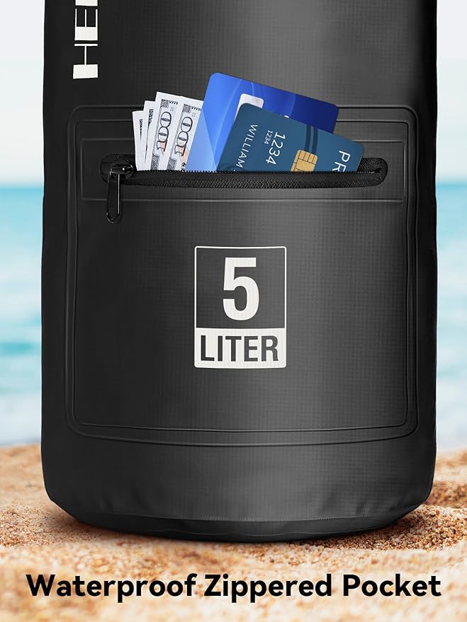 HEETA Waterproof Dry Bag with Front Zippered Pocket for Women Men, 5L/10L/20L/30L/40L Roll Top Lightweight Dry Storage Bag Backpack for Travel, Kayaking, Boating, Rafting, Camping, Hiking & Beach