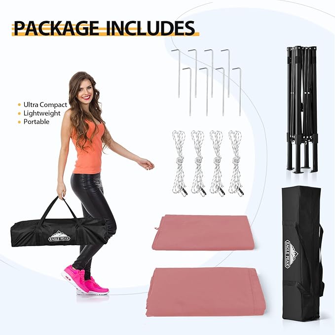 EAGLE PEAK Flex Ultra Compact 4x4 Pop-up Canopy, Sun Shelter, Changing Room, Portable Privacy Canopy Cabana for Pool, Fashion Photoshoots, or Camping, 4x4 ft, Pink