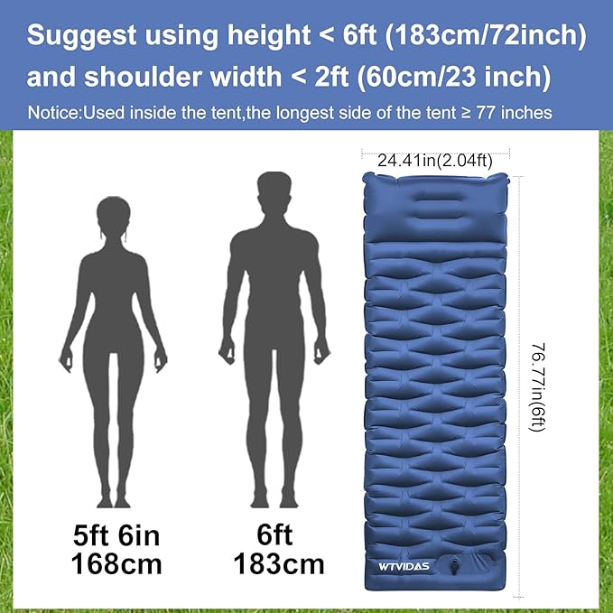 Oversized Camping Sleeping Pad,4.2" Thick Ultralight Camping Sleeping Mats for Adults,Camping Mattress with Pillow & Built-in Pump for Tent,Backpacking,Travel